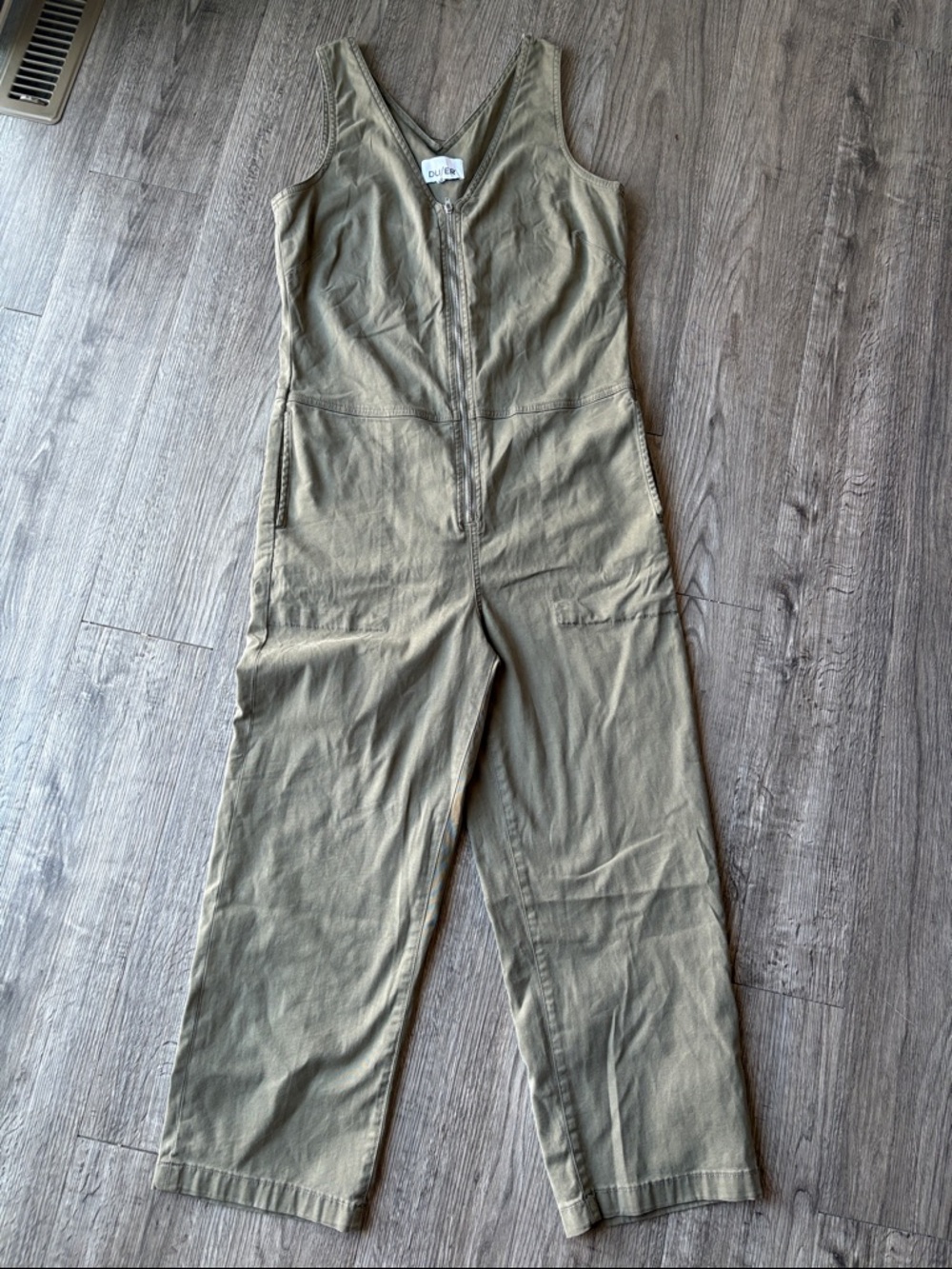 DU/ER Cotton Sleeveless Utility Jumpsuit in Olive